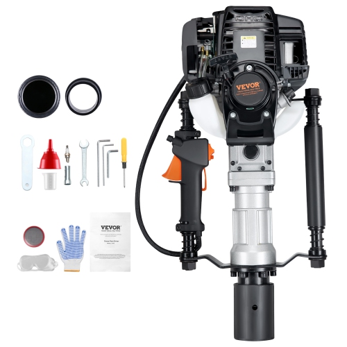 VEVOR 37.77cc Gas-Powered T Post Driver, 4-Stroke Engine Gasoline Fence Piling Pounder, with 2 Post Driving Head(55/70 mm) , 1000W Portable