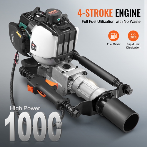 VEVOR 37.77cc Gas-Powered T Post Driver, 4-Stroke Engine Gasoline Fence Piling Pounder, with 2 Post Driving Head(55/70 mm) , 1000W Portable