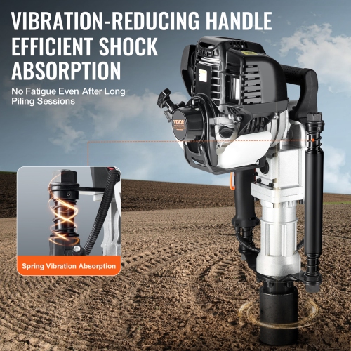 VEVOR 37.77cc Gas-Powered T Post Driver, 4-Stroke Engine Gasoline Fence Piling Pounder, with 2 Post Driving Head(55/70 mm) , 1000W Portable