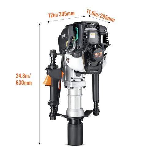 VEVOR 37.77cc Gas-Powered T Post Driver, 4-Stroke Engine Gasoline Fence Piling Pounder, with 2 Post Driving Head(55/70 mm) , 1000W Portable
