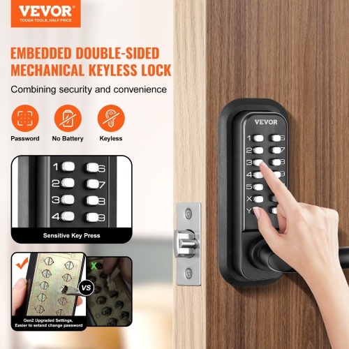 VEVOR 14 Digit Keypad, Mechanical Keyless Entry Door Lock, Water-proof Zinc Alloy, Double-sided Embedded Outdoor Gate Door Locks Set with Keypad and