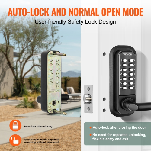 VEVOR 14 Digit Keypad, Mechanical Keyless Entry Door Lock, Water-proof Zinc Alloy, Double-sided Embedded Outdoor Gate Door Locks Set with Keypad and