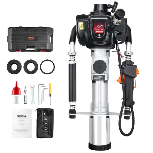 VEVOR 37.77cc Gas-Powered T Post Driver, 4-Stroke Engine Gasoline Fence Piling Pounder, with 3 Post Driving Head(45/55/88 mm) , 1000W Portable