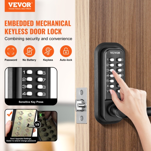 VEVOR 14 Digit Keypad, Mechanical Keyless Entry Door Lock, Water-proof Zinc Alloy, Embedded Outdoor Gate Door Locks Set with Keypad and Handle, Easy