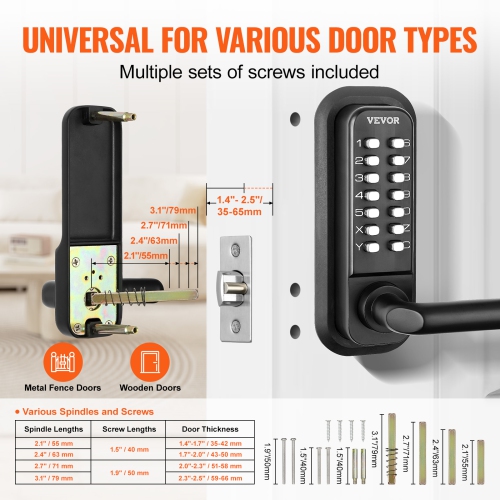 VEVOR 14 Digit Keypad, Mechanical Keyless Entry Door Lock, Water-proof Zinc Alloy, Embedded Outdoor Gate Door Locks Set with Keypad and Handle, Easy