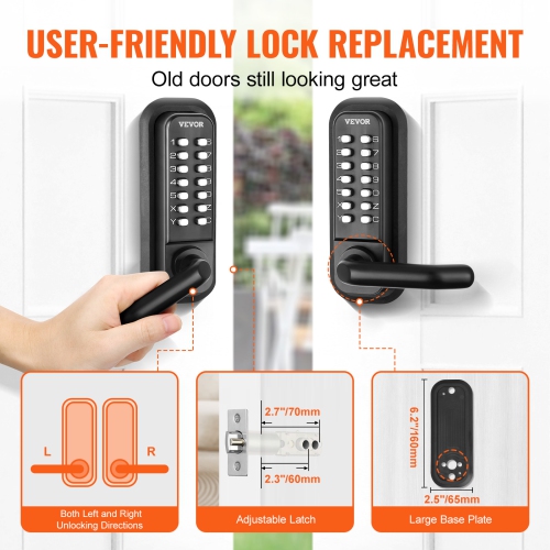 VEVOR 14 Digit Keypad, Mechanical Keyless Entry Door Lock, Water-proof Zinc Alloy, Embedded Outdoor Gate Door Locks Set with Keypad and Handle, Easy