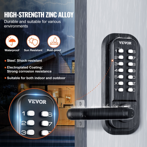 VEVOR 14 Digit Keypad, Mechanical Keyless Entry Door Lock, Water-proof Zinc Alloy, Embedded Outdoor Gate Door Locks Set with Keypad and Handle, Easy