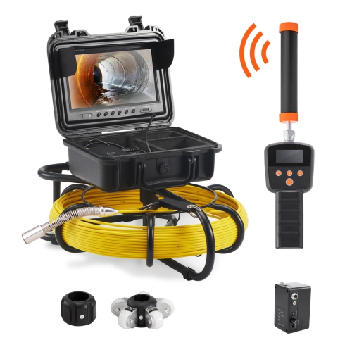 VEVOR 164 ft/50 m,Sewer Camera with 512Hz Locator, 9" Pipeline Inspection Camera with DVR Function, IP68 Camera with 12 Adjustable LEDs, A 16 GB SD