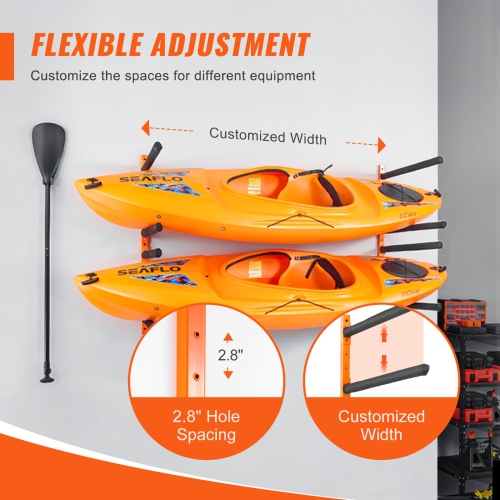 VEVOR 4-Capacity Wall Kayak Storage Rack,Wall Mounted Kayak Holders for Kayak Canoe Paddle Board, Kayak Storage Hooks with Adjustable Padded Arms,