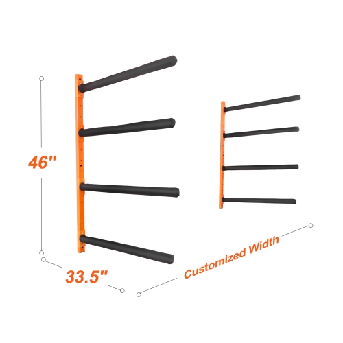 VEVOR 4-Capacity Wall Kayak Storage Rack,Wall Mounted Kayak Holders for Kayak Canoe Paddle Board, Kayak Storage Hooks with Adjustable Padded Arms,