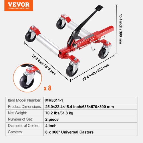 VEVOR 1500 Lbs Wheel Dolly, Car Jack Dolly Lifter with 360° Rotatable Wheels, Heavy Duty Vehicle Positioning Ratchet Tire Jack, for Vehicle Car Auto