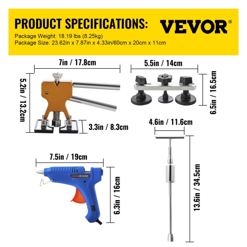 VEVOR 89 PCS Paintless Dent Repair Tools, Golden Lifter Puller Car Dent Repair Kit, 10 pcs Dent Removal Rods, for Auto Dent Removal, Minor Dents,