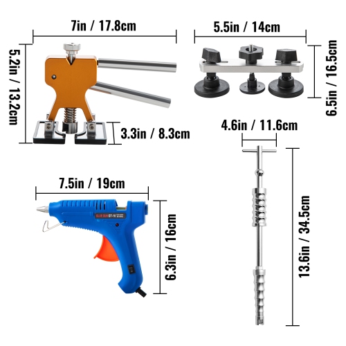 VEVOR 89 PCS Paintless Dent Repair Tools, Golden Lifter Puller Car Dent Repair Kit, 10 pcs Dent Removal Rods, for Auto Dent Removal, Minor Dents,