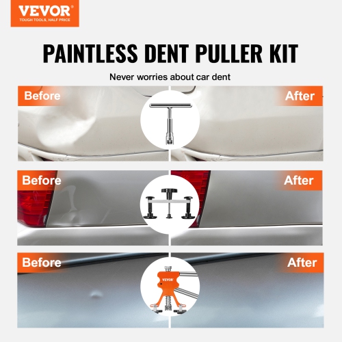 VEVOR 107 PCS Dent Removal Kit, Paintless Dent Repair Kit with Golden Lifter, Bridge Puller, Slide Hammer T-bar Dent Puller, Suction Cup Dent Puller