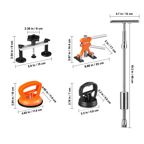 VEVOR 107 PCS Dent Removal Kit, Paintless Dent Repair Kit with Golden Lifter, Bridge Puller, Slide Hammer T-bar Dent Puller, Suction Cup Dent Puller