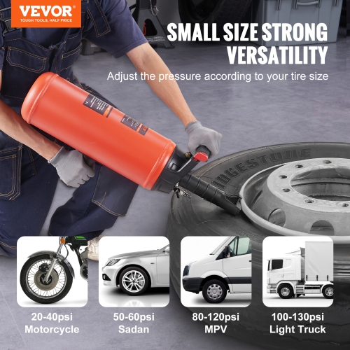 VEVOR 2.4 Gal/9 L Tire Seater, Air Tire Blaster, 150 PSI Handheld Blaster,Portable Tire Inflator Tool, 87-116 PSI Operating Pressure for Tractor