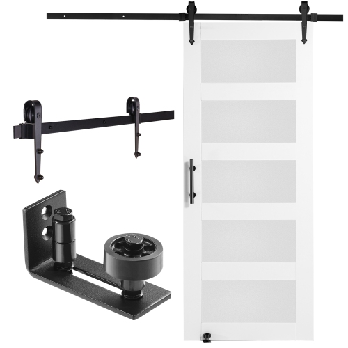 Image 1 de 9.. VEVOR 32" x 84" Barn Door and Hardware Kit, Wood and Glass Sliding Barn Door, Smoothly and Quietly, Barn Door Kit with 8-in-1 Floor Guide and Door