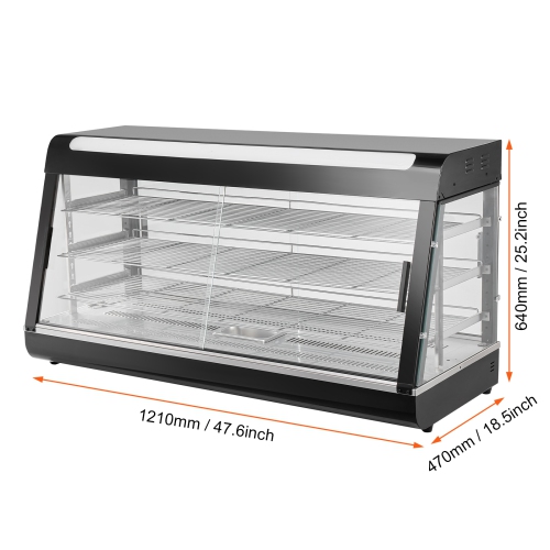 VEVOR 3-Tier Commercial Food Warmer Display, 1500W Food Display Warmer with Light, Adjustable Shelf and Temperature Display, 86℉~185℉ Steam Heating,
