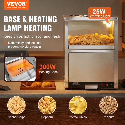 VEVOR 84.5QT Commercial Nacho Chip Warmer, Chip Warmer Machine with Heating Base and Warming Light, Nacho Machine with Deflection Board, Stainless