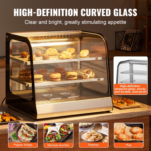 VEVOR 2-Tier Commercial Food Warmer Display, 850W Food Display Warmer w/ Tempered Glass and Steam Heating, 86℉~185℉ Temperature Control, 111L Large