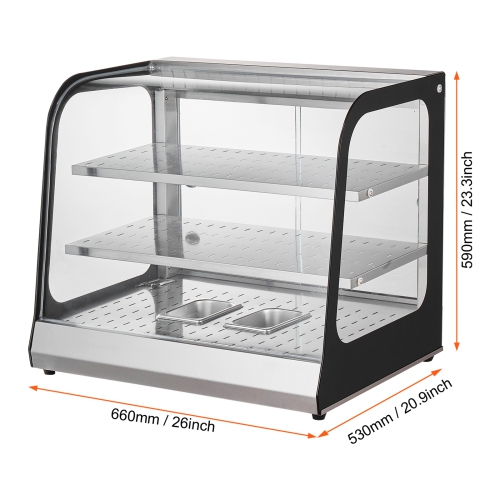 VEVOR 2-Tier Commercial Food Warmer Display, 850W Food Display Warmer w/ Tempered Glass and Steam Heating, 86℉~185℉ Temperature Control, 111L Large