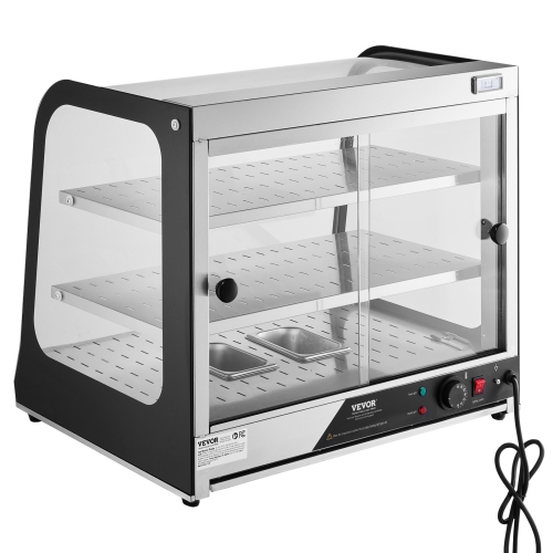 VEVOR 2-Tier Commercial Food Warmer Display, 850W Food Display Warmer w/ Tempered Glass and Steam Heating, 86℉~185℉ Temperature Control, 111L Large