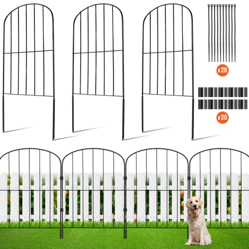VEVOR  24In(H) X11Ft(L) Garden Fence, Animal Barrier Fence, Underground Decorative Garden Fencing \w 2 Inch Spike Spacing, Metal Dog Fence for The