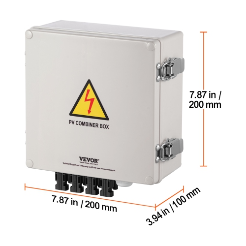 VEVOR 4 String, Solar PV Combiner Box with 10A Rated Fuse 63A Circuit Breaker Lightning Arrester and Solar Connector, ABS Plastic Case for On / Off