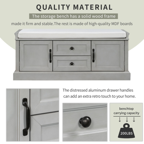 YOULIGHTS – Banc de rangement avec tablettes réglables et 4 portes, banc à chaussures avec coussin amovible pour entrée de couloir, chambre à