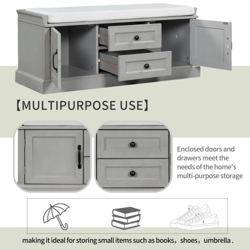 YOULIGHTS – Banc de rangement avec tablettes réglables et 4 portes, banc à chaussures avec coussin amovible pour entrée de couloir, chambre à