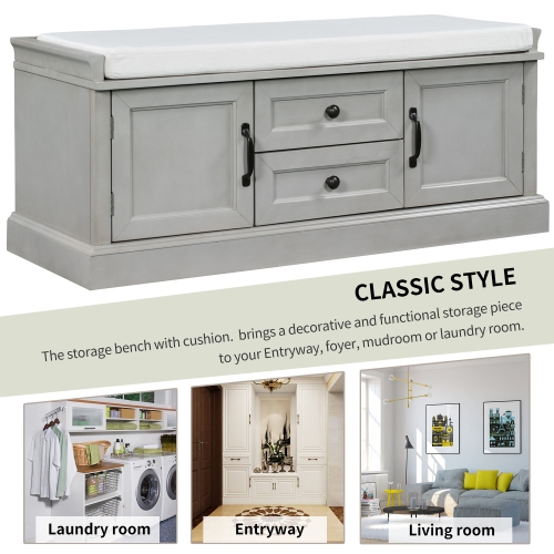 YOULIGHTS – Banc de rangement avec tablettes réglables et 4 portes, banc à chaussures avec coussin amovible pour entrée de couloir, chambre à