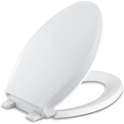 Image 1 of 10.. KOHLER K-4636-0 Cachet Elongated Toilet Seat, with Grip-Tight Bumpers, Quiet-Close Seat, Quick-Release Hinges, White