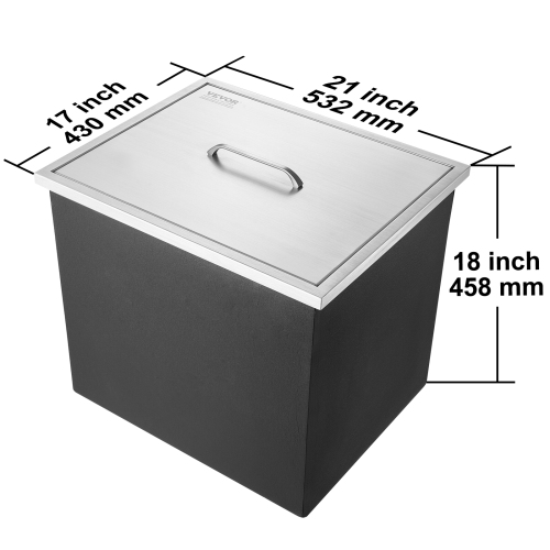 VEVOR 21"L x 17"W x 18"H Drop in Ice Chest, Stainless Steel Ice Cooler, Commercial Ice Bin with Cover, 40 qt Outdoor Kitchen Ice Bar, Drain-pipe and