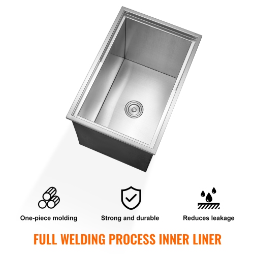 VEVOR 27"L x 18"W x 21"H Drop in Ice Chest, Stainless Steel Ice Cooler, Commercial Ice Bin with Sliding Cover, 40.9 qt Outdoor Kitchen Ice Bar,