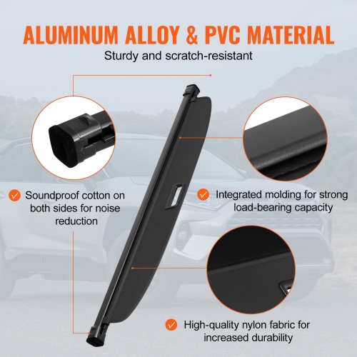 VEVOR Retractable Cargo Cover for Toyota, Upgraded Waterproof Trunk Cover Security Shield Shade for Toyota RAV4 2019-2024, UV Resistant Rear Trunk