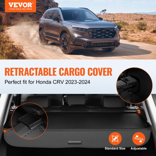 VEVOR Retractable Cargo Cover for Honda, Upgraded Waterproof Trunk Cover Security Shield Shade for Honda CRV 2023-2024, UV Resistant Rear Trunk Cover