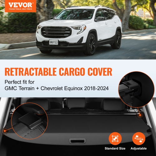 VEVOR Retractable Cargo Cover for Chevrolet, Waterproof Trunk Cover Security Shield Shade for GMC Terrain + Chevrolet Equinox 2018-2024, UV Resistant