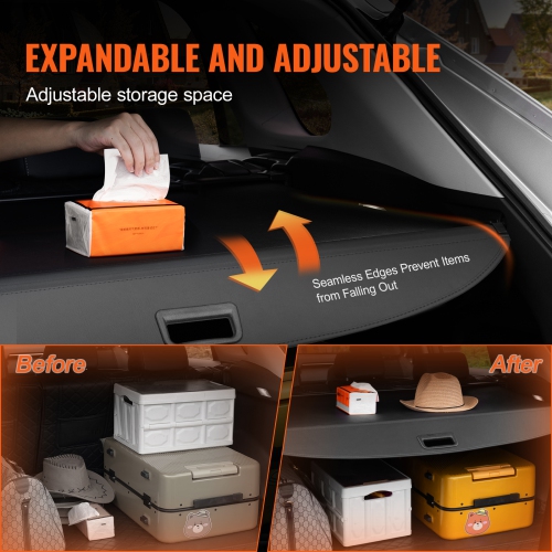 VEVOR Retractable Cargo Cover for Chevrolet, Waterproof Trunk Cover Security Shield Shade for GMC Terrain + Chevrolet Equinox 2018-2024, UV Resistant