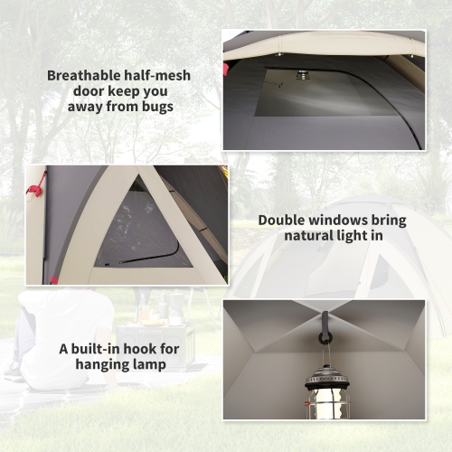 Outsunny 2 Person Camping Tent, 3000mm Waterproof Family Dome Tent with Bedroom, Porch, Sewn-in Groundsheet and Hook, Portable and Lightweight for