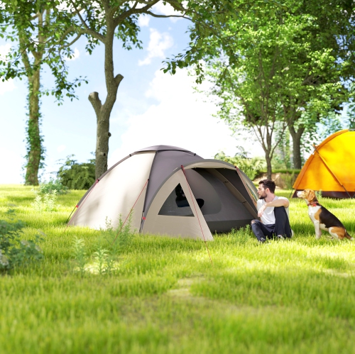 Outsunny 2 Person Camping Tent, 3000mm Waterproof Family Dome Tent with Bedroom, Porch, Sewn-in Groundsheet and Hook, Portable and Lightweight for