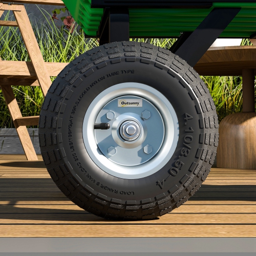 Outsunny Set of 4 Pneumatic Dolly Wheels, 10" Wheels for Cart with 3.5" Axle Bore Hole Bearings, for Barn Carts, Hose Carts, Garden Carts, Sack