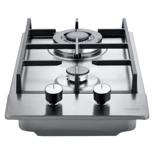 VEVOR 12 inch Gas Cooktop, Max 12250BTU 2 Burners Built-in Stainless Steel Gas Stove Top, LPG/NG Convertible Dual Fuel Natural Gas Hob with