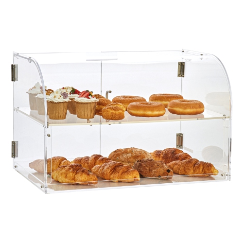 VEVOR 2-Tier Pastry Display Case, Commercial Countertop Bakery Display Case, Acrylic Display Box with Rear Door Access & Removable Shelves, Keep
