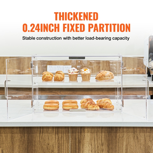 VEVOR 2-Tier Pastry Display Case, Commercial Countertop Bakery Display Case, Acrylic Display Box with Rear Door Access & Removable Shelves, Keep