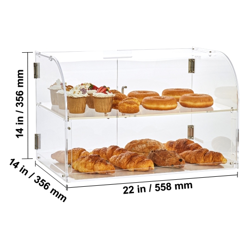 VEVOR 2-Tier Pastry Display Case, Commercial Countertop Bakery Display Case, Acrylic Display Box with Rear Door Access & Removable Shelves, Keep