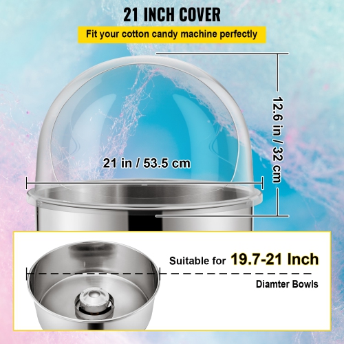 VEVOR 20.5" Diameter Candy Floss Cover for Candy Floss Maker Machine 52cm Dome Shield Cover of Commercial Candyfloss Machine Dome Cover Shield Cover