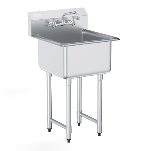 VEVOR 21"x41" Stainless Steel Prep & Utility Sink, 1 Compartment Free Standing Small Sink Include Faucet & legs, Commercial Single Bowl Sinks for
