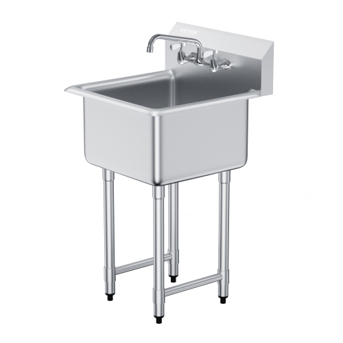 VEVOR 21"x41" Stainless Steel Prep & Utility Sink, 1 Compartment Free Standing Small Sink Include Faucet & legs, Commercial Single Bowl Sinks for