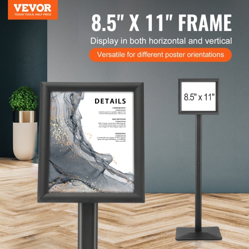 Porte-affiche sur socle VEVOR de 8,5 x 11&nbsp;po, support d'affiche vertical et horizontal réglable, porte-affiche robuste sur pied avec base en