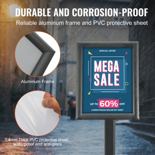 Porte-affiche sur socle VEVOR de 8,5 x 11&nbsp;po, support d'affiche vertical et horizontal réglable, porte-affiche robuste sur pied avec base en